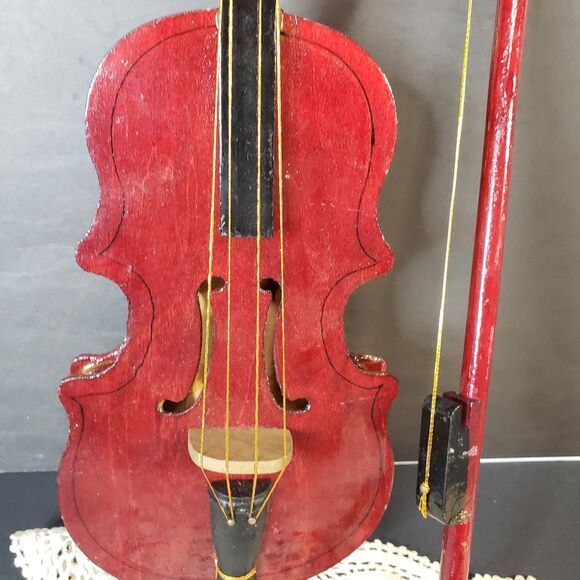 Vintage Faux Miniature Wooden Violin with Bow Shelf Decoration Decor 15" - Picture 3 of 12
